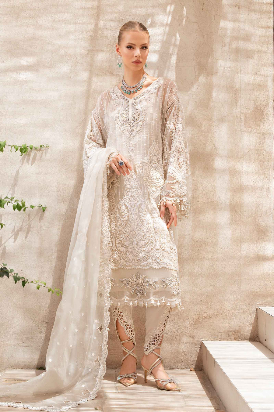 Maria B | Bridal Formals | Pearla XS Off White Pure Organza