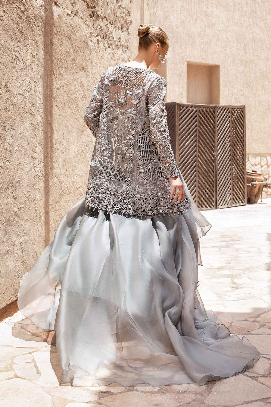 Maria B | Bridal Formals | Alora XS Gray Pure Organza