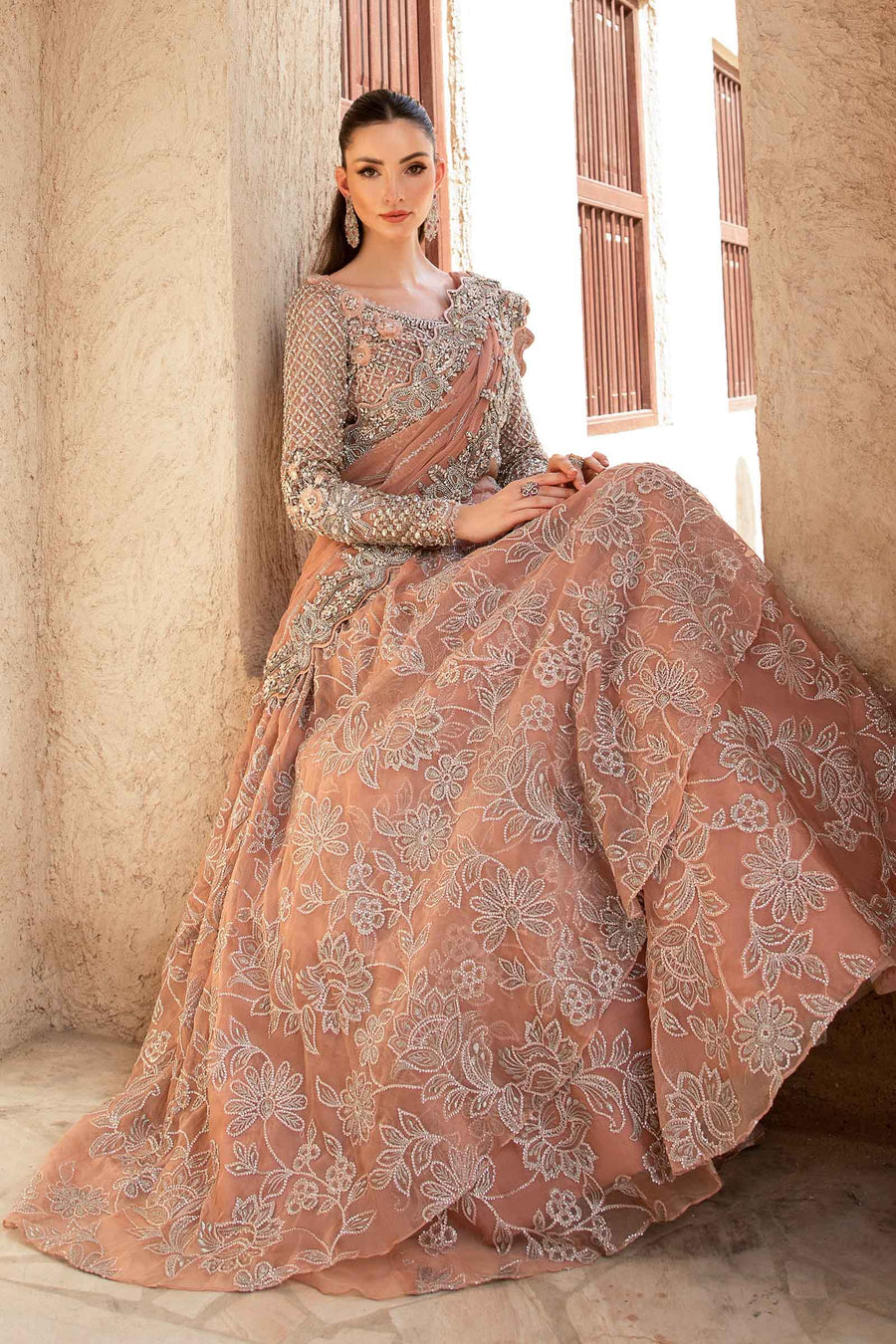 Maria B | Bridal Formals | Wosr XL Nude Pink Net