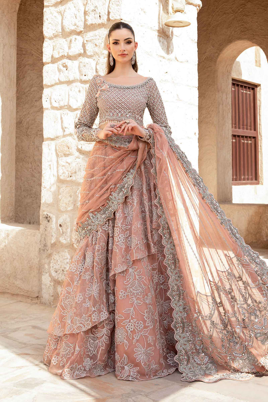 Maria B | Bridal Formals | Wosr XS Nude Pink Net