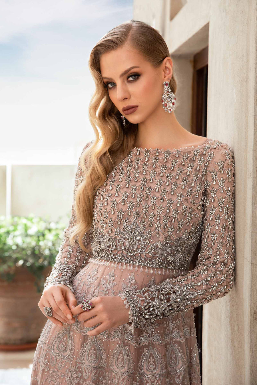 Maria B | Bridal Formals | Elle M Pinkish Gray Chiffon