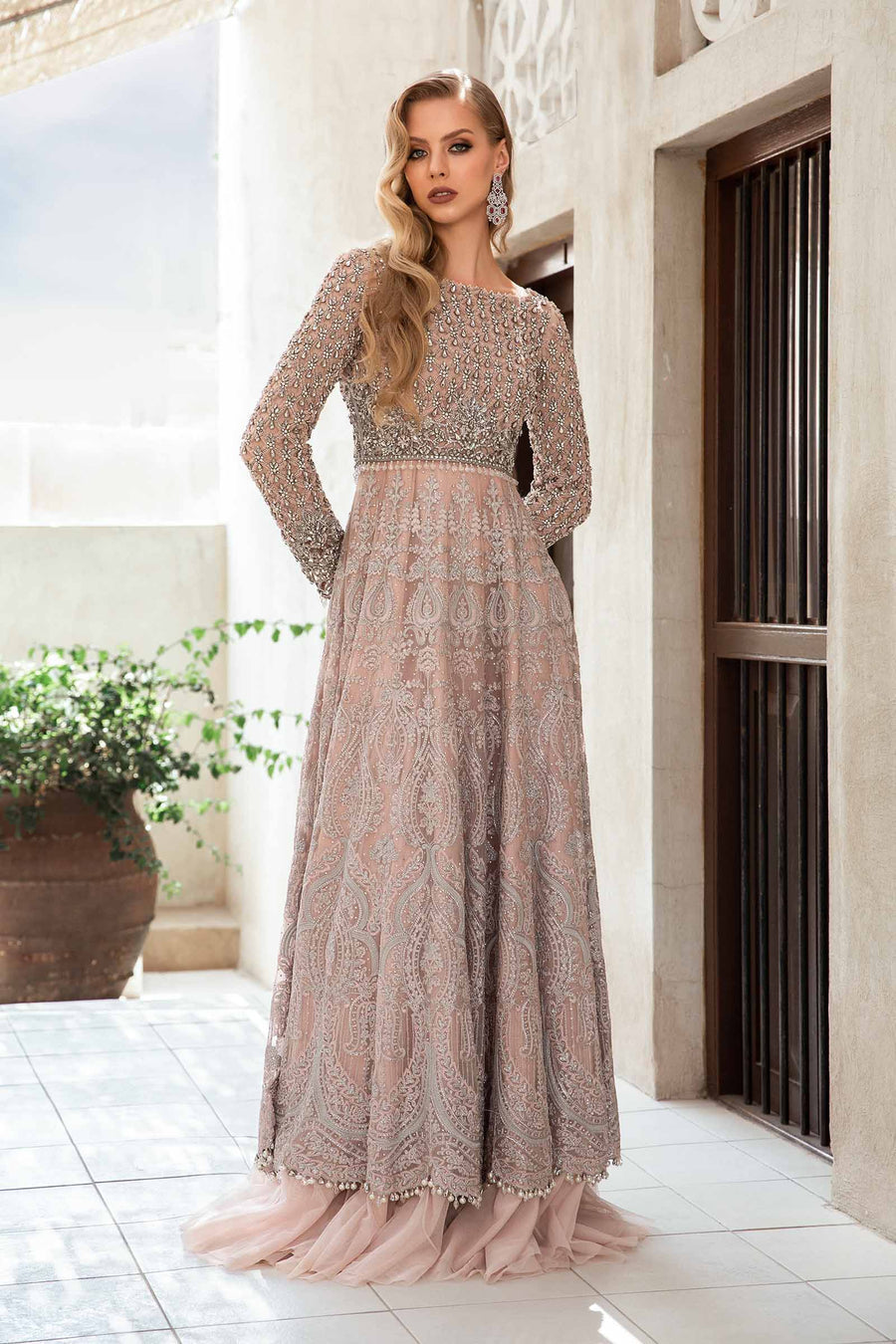 Maria B | Bridal Formals | Elle XS Pinkish Gray Chiffon