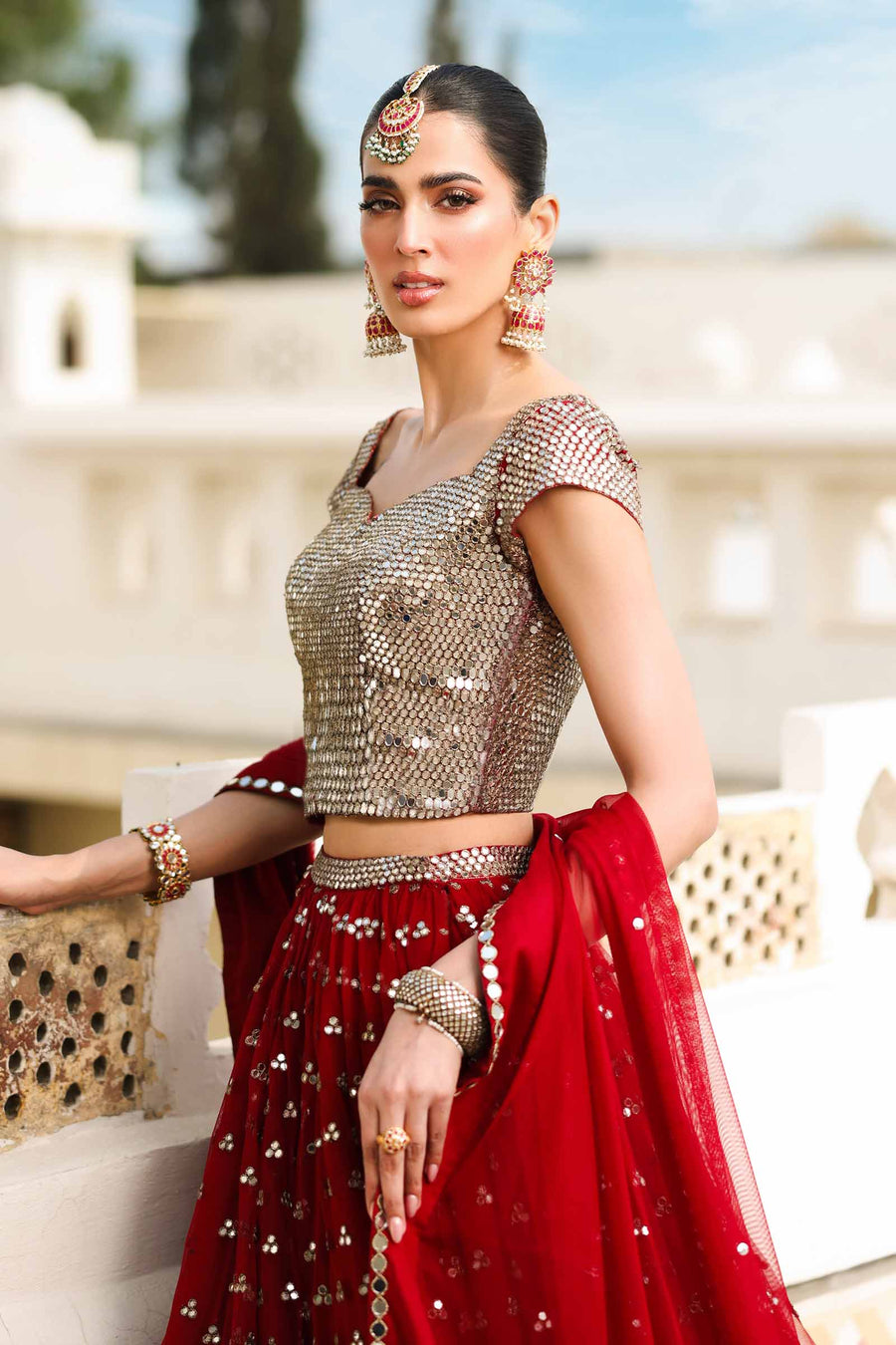 Maria B | Bridal Formals | Mumtaz Mahal L Deep Red Poly Net