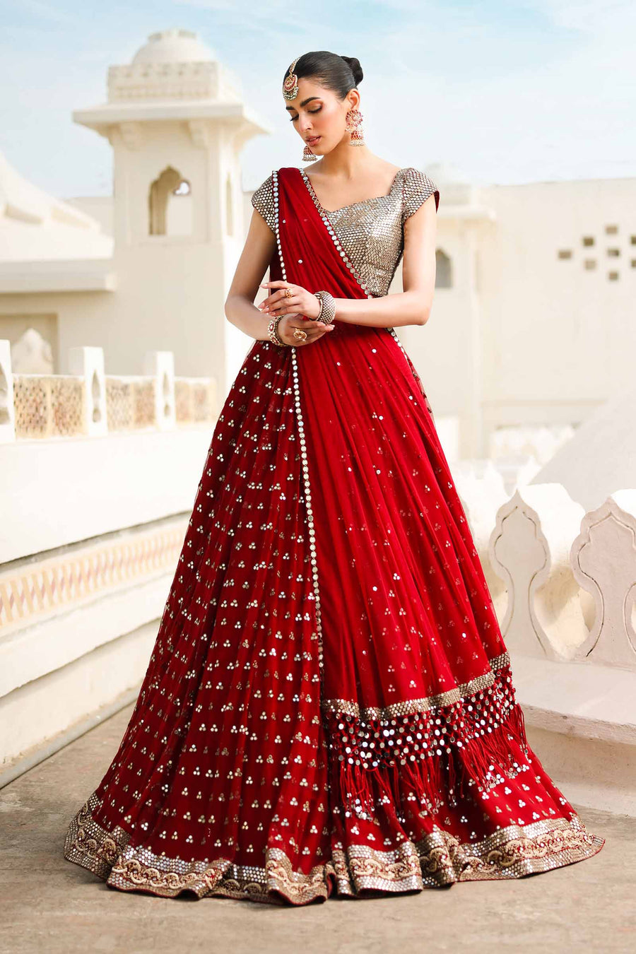 Maria B | Bridal Formals | Mumtaz Mahal XS Deep Red Poly Net