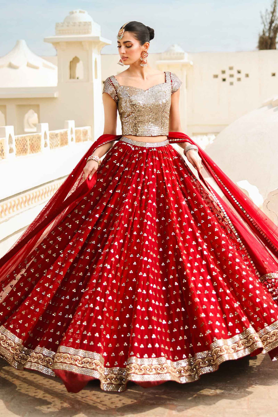 Maria B | Bridal Formals | Mumtaz Mahal XL Deep Red Poly Net