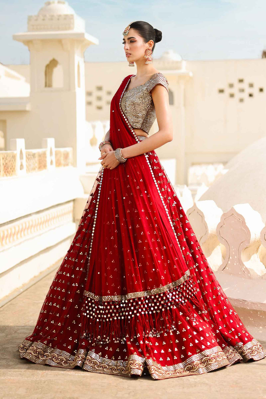 Maria B | Bridal Formals | Mumtaz Mahal Custom Size Deep Red Poly Net