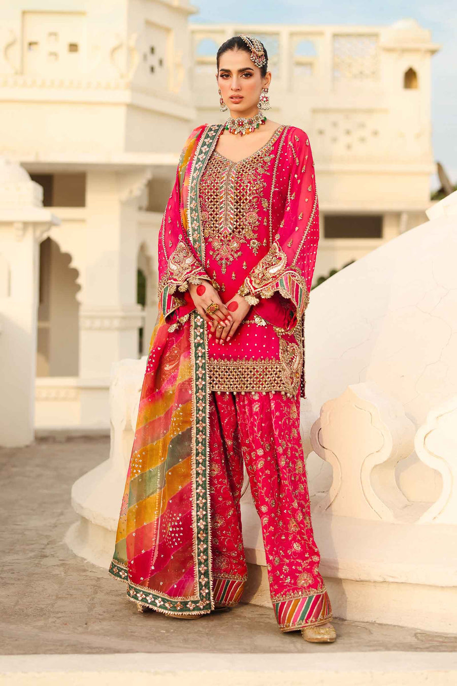 Maria B | Bridal Formals | Hur-ul-Nisa XS Hot Pink Pure Organza