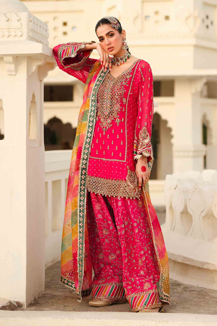 Maria B | Bridal Formals | Hur-ul-Nisa Custom Size Hot Pink Pure Organza