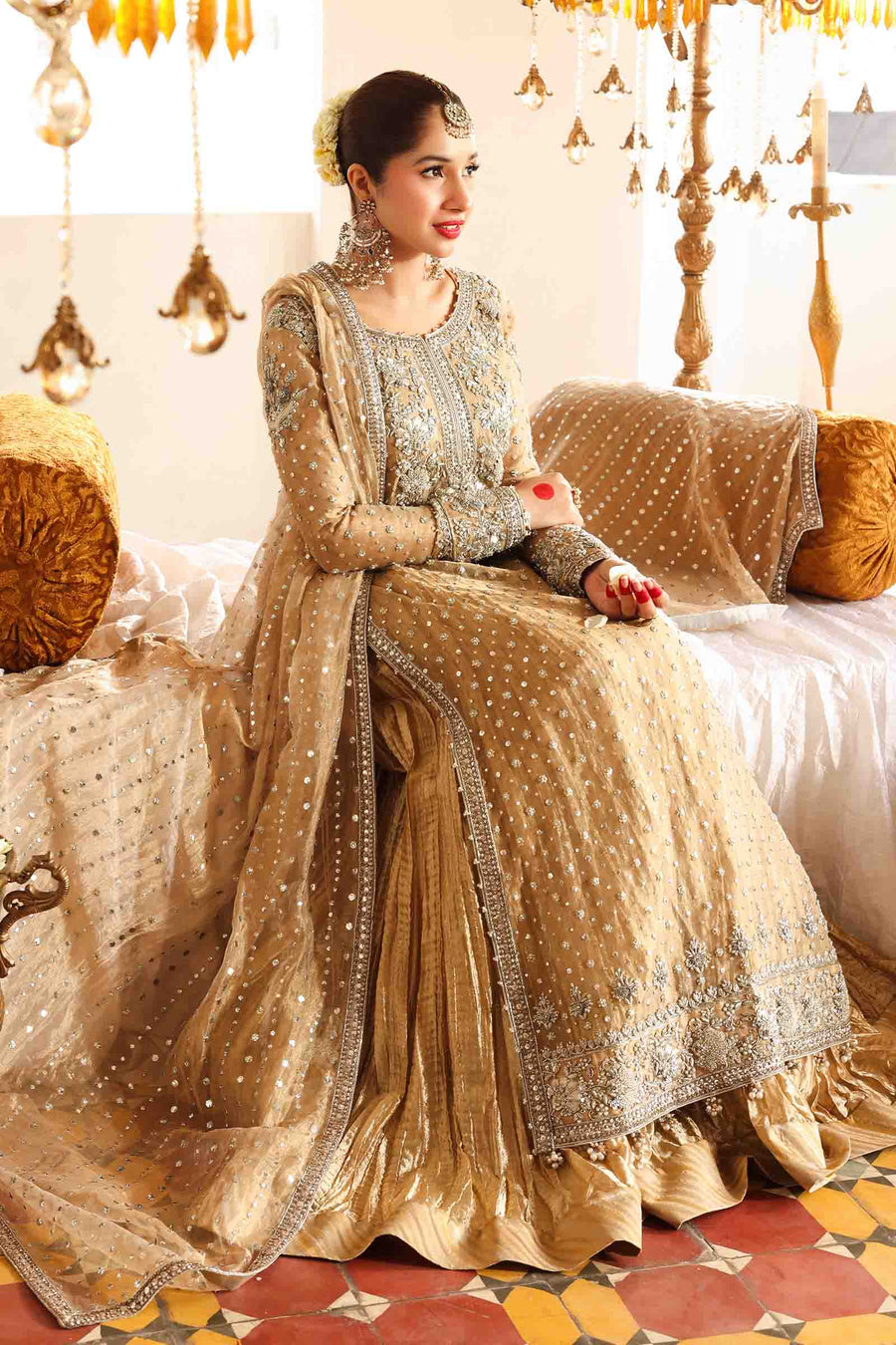 Maria B | Bridal Formals | Bibi Sultana Custom Size Gold Pure Tissue
