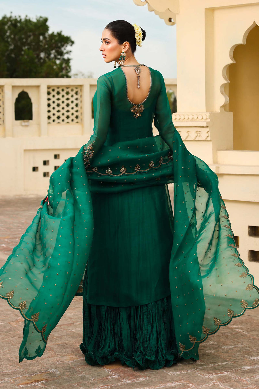 Maria B | Bridal Formals | Zamrood Ara XS Emerald Green Pure Organza