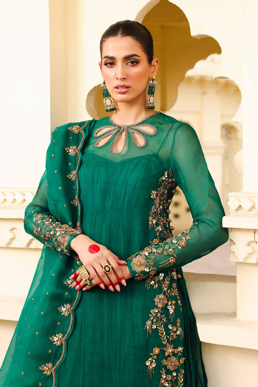 Maria B | Bridal Formals | Zamrood Ara L Emerald Green Pure Organza