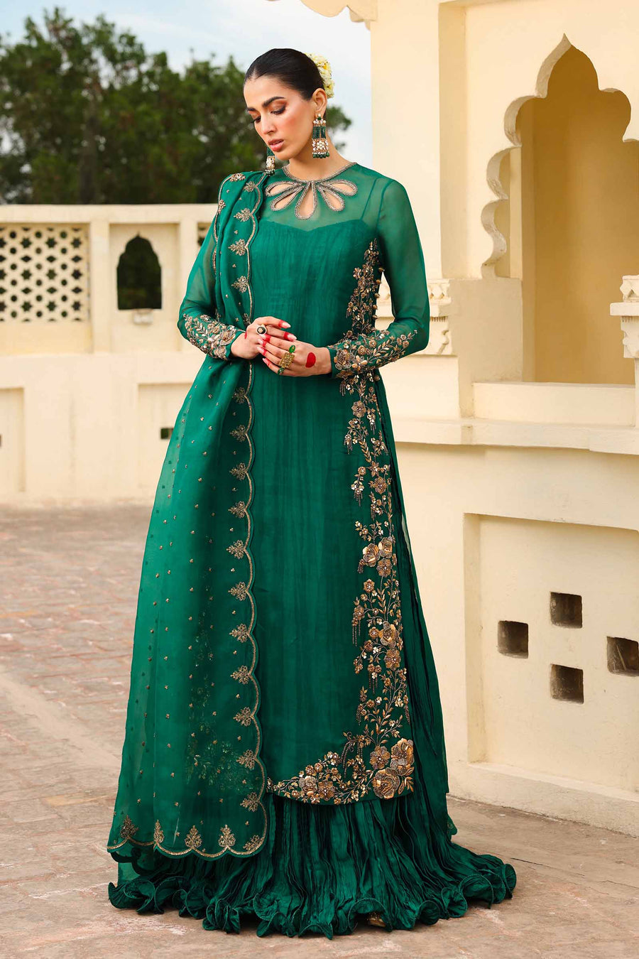 Maria B | Bridal Formals | Zamrood Ara XS Emerald Green Pure Organza