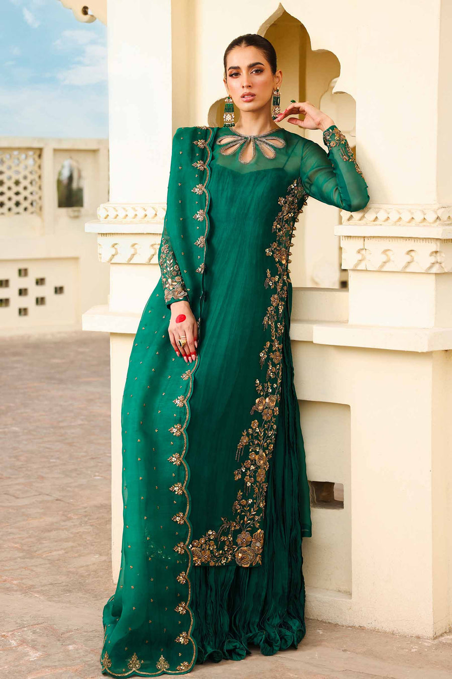 Maria B | Bridal Formals | Zamrood Ara Custom Size Emerald Green Pure Organza