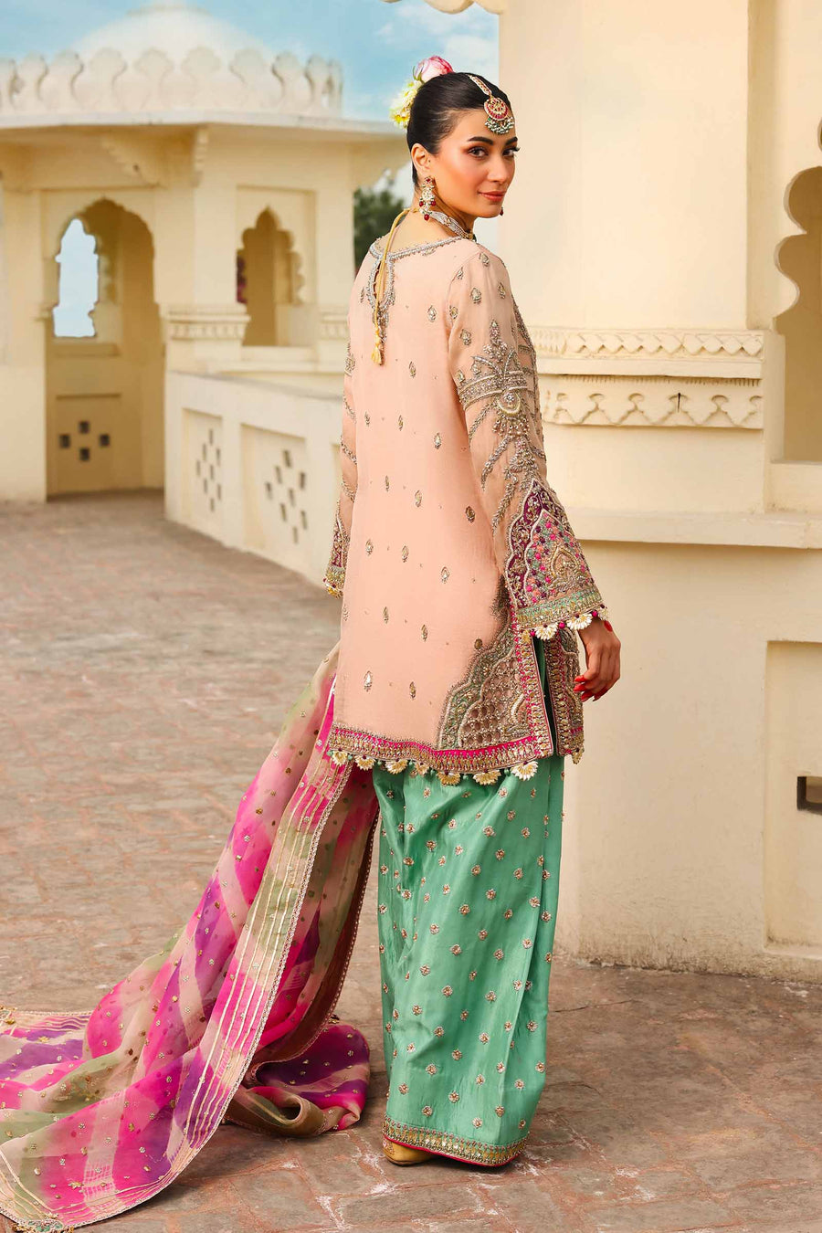 Maria B | Bridal Formals | Zeenat-un-Nisa XS Peach Pink Pure Organza