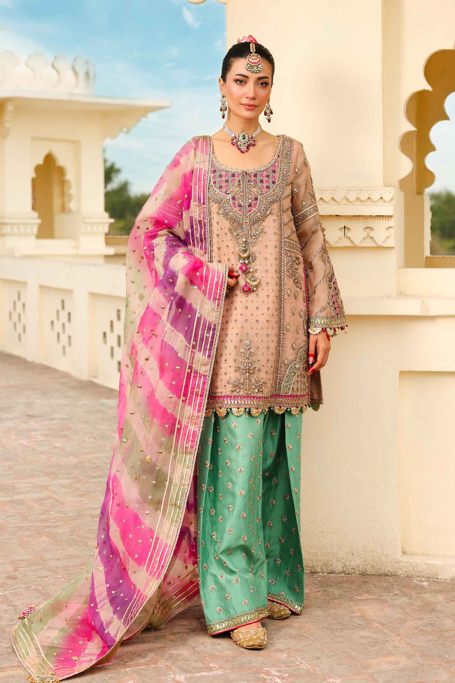 Maria B | Bridal Formals | Zeenat-un-Nisa XS Peach Pink Pure Organza