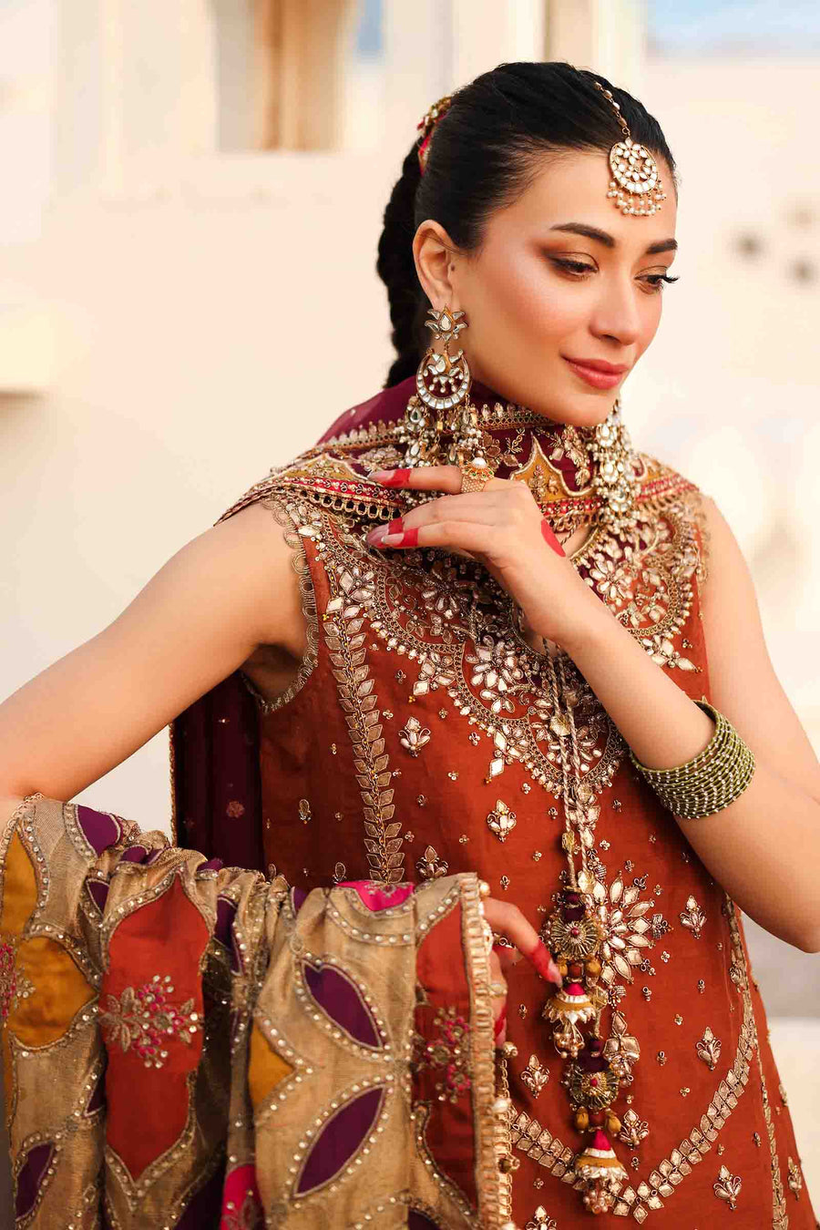 Maria B | Bridal Formals | Noor Jahan L Rust Pure Organza