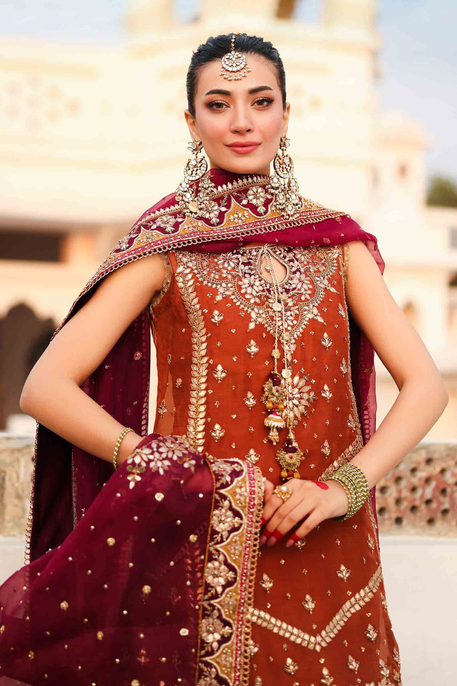 Maria B | Bridal Formals | Noor Jahan XL Rust Pure Organza