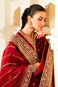 Maria B | Bridal Formals | Shahzadi Khanum Custom Size Maroon Raw Silk