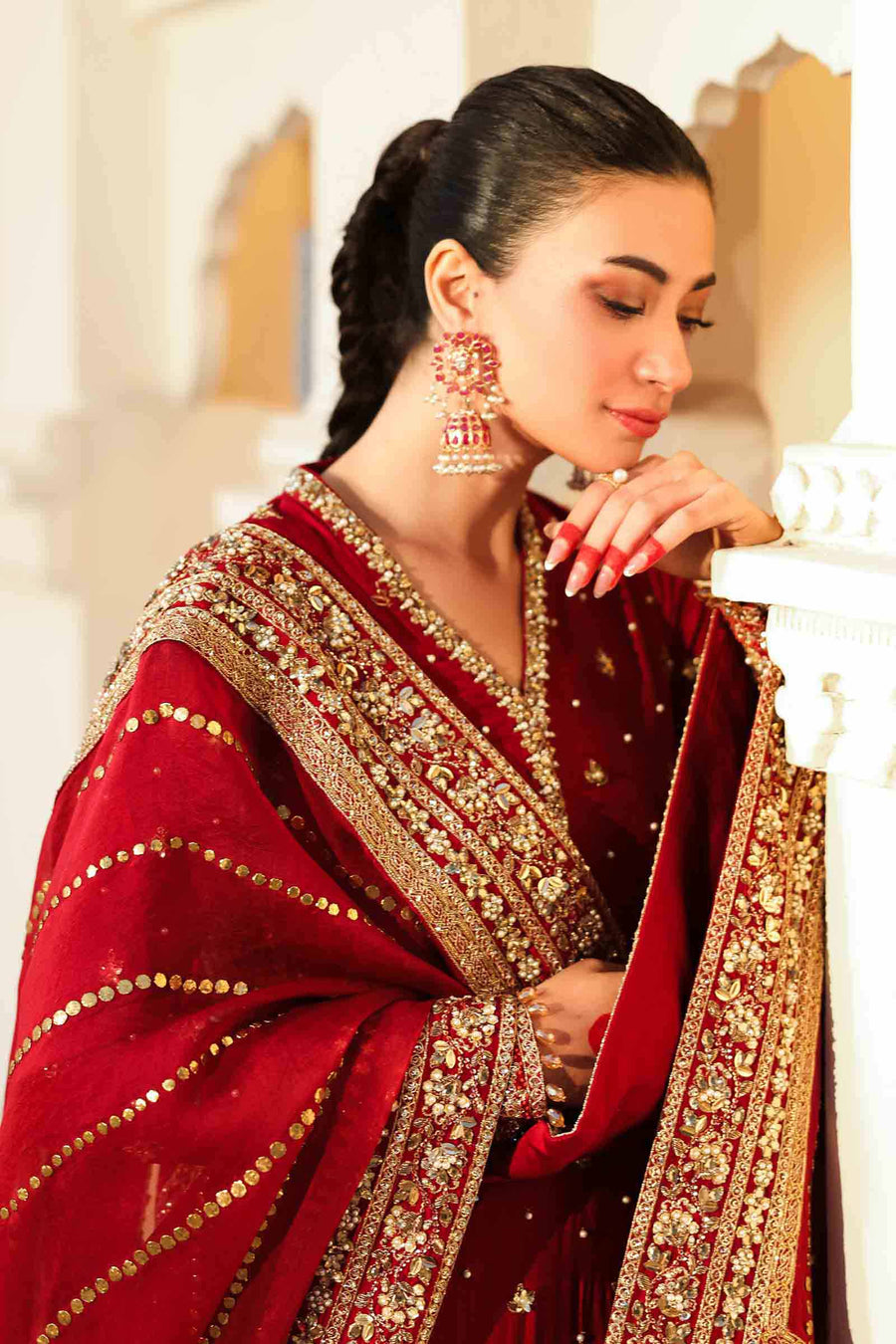 Maria B | Bridal Formals | Shahzadi Khanum Custom Size Maroon Raw Silk