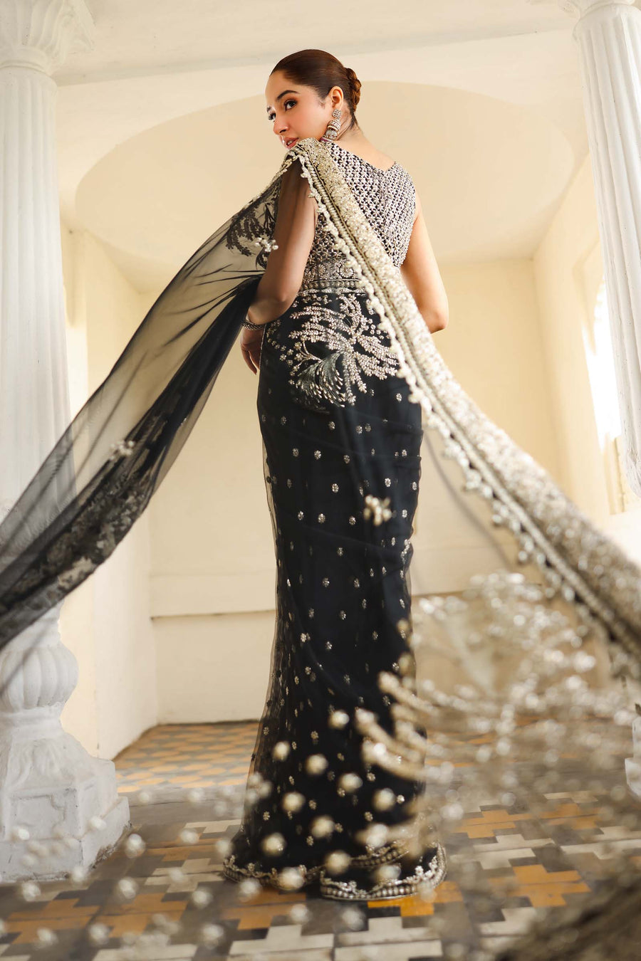 Maria B | Bridal Formals | Nawab Jan XS Black Poly Net