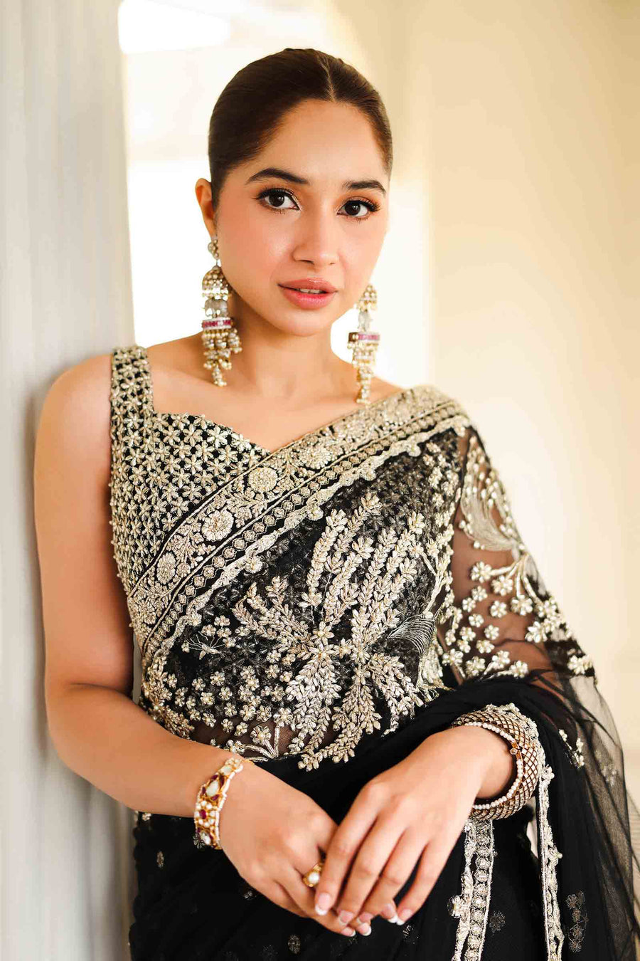 Maria B | Bridal Formals | Nawab Jan M Black Poly Net