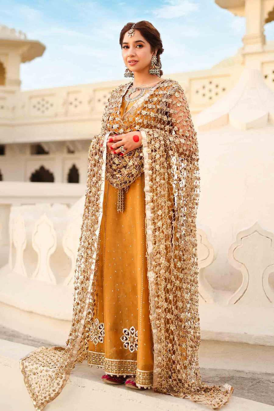 Maria B | Bridal Formals | Roshanara Begum Custom Size Mustard Pure Organza
