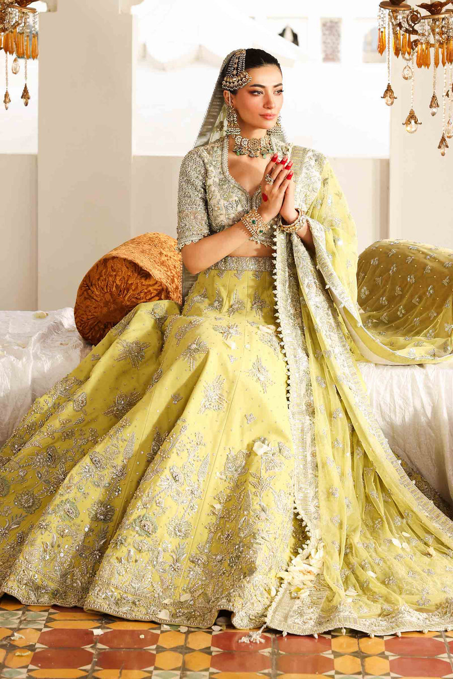 Maria B | Bridal Formals | Malika Jahan L Lime Yellow Poly Net