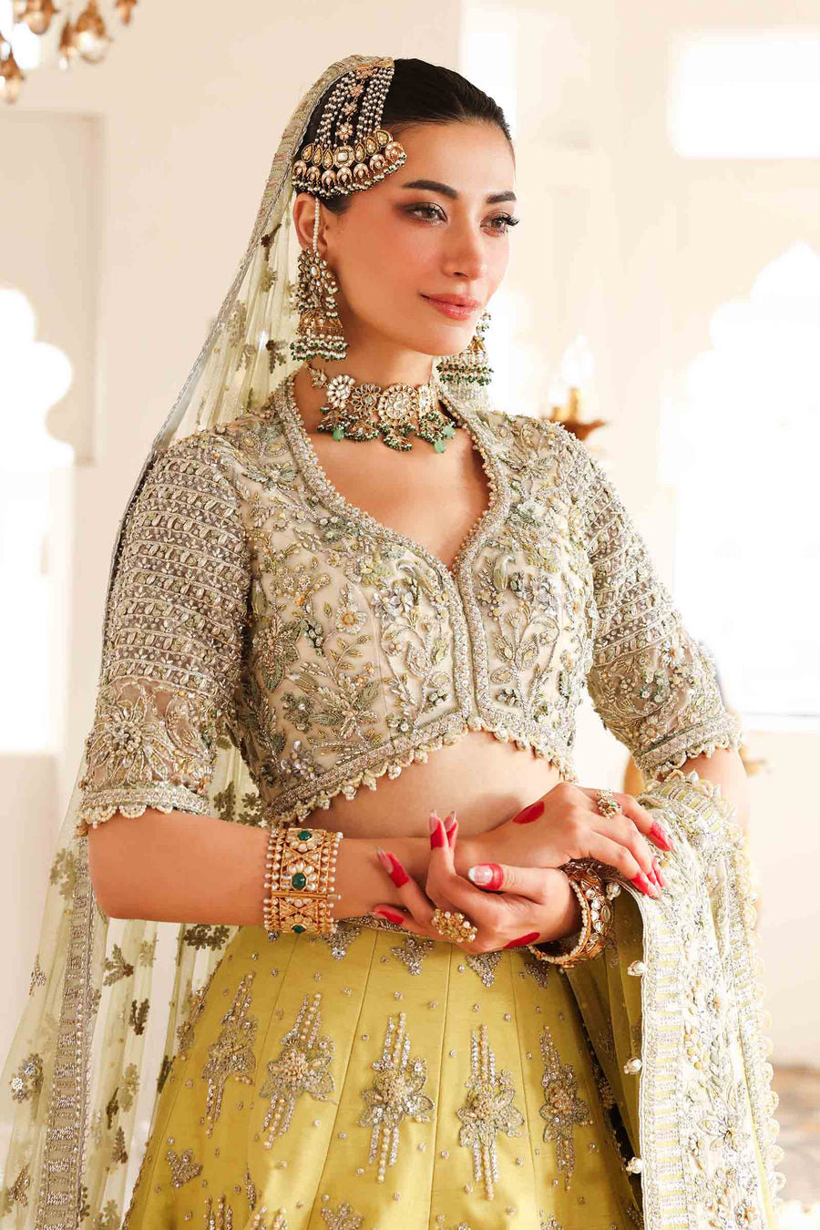 Maria B | Bridal Formals | Malika Jahan S Lime Yellow Pure Organza