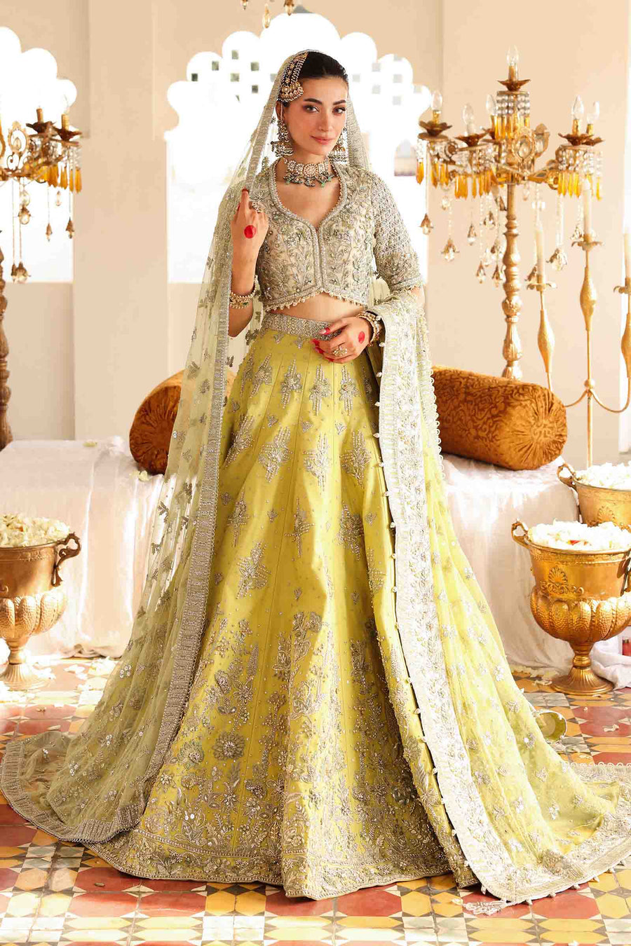 Maria B | Bridal Formals | Malika Jahan XS Lime Yellow Poly Net