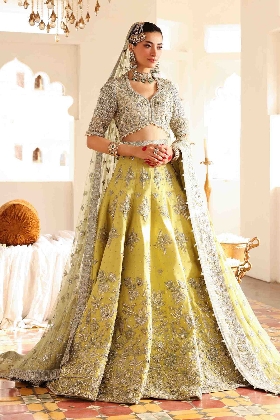 Maria B | Bridal Formals | Malika Jahan XS Lime Yellow Poly Net