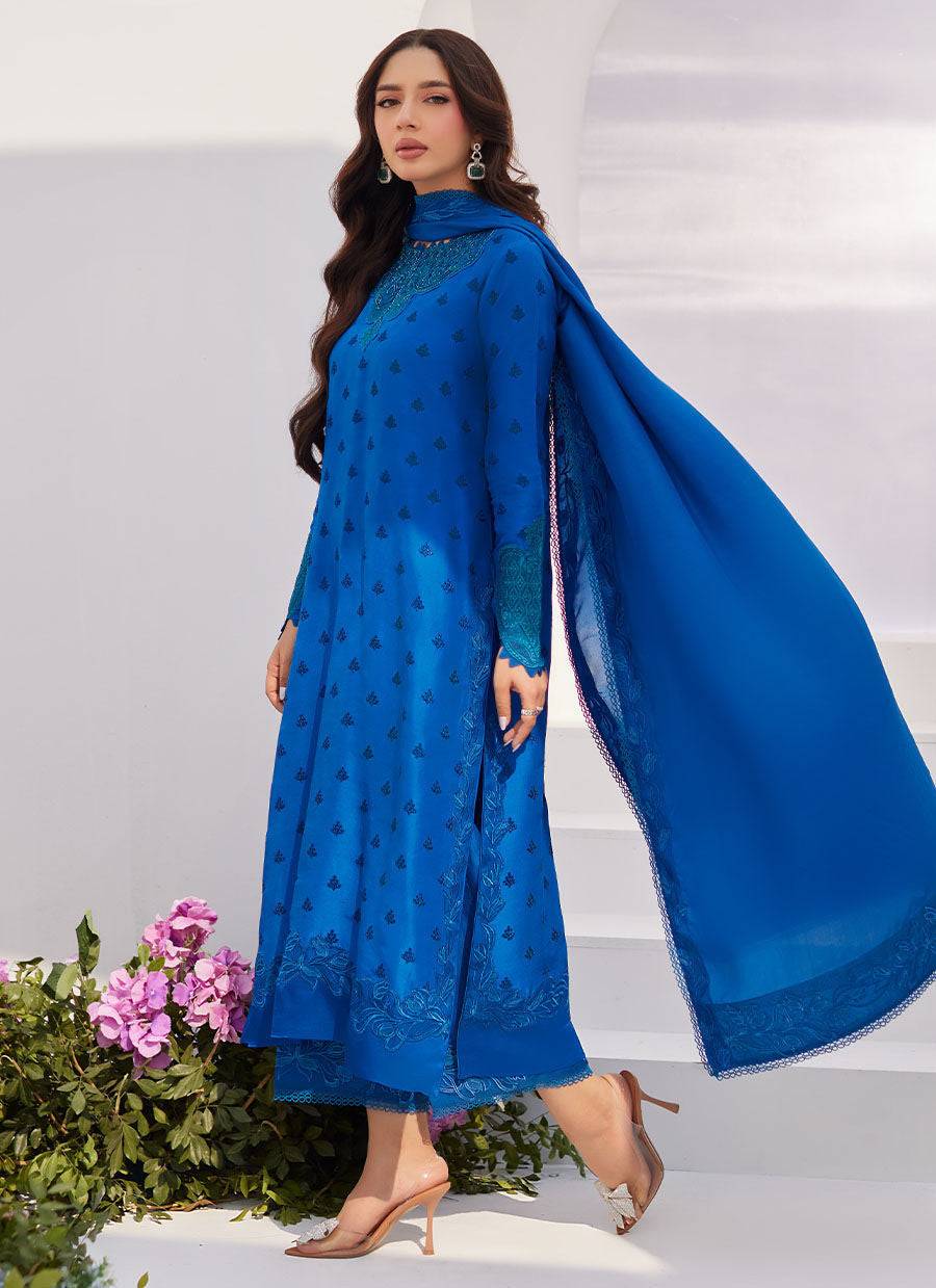 Farah Talib Aziz | Zaza Luxe Pret 24 | CHARR BLUE EMBROIDERED RAW SILK SHIRT AND DUPATTA - Pakistani Designer Dress - by Farah Talib Aziz | Type: Luxury - 100% Original at Saira Sultan