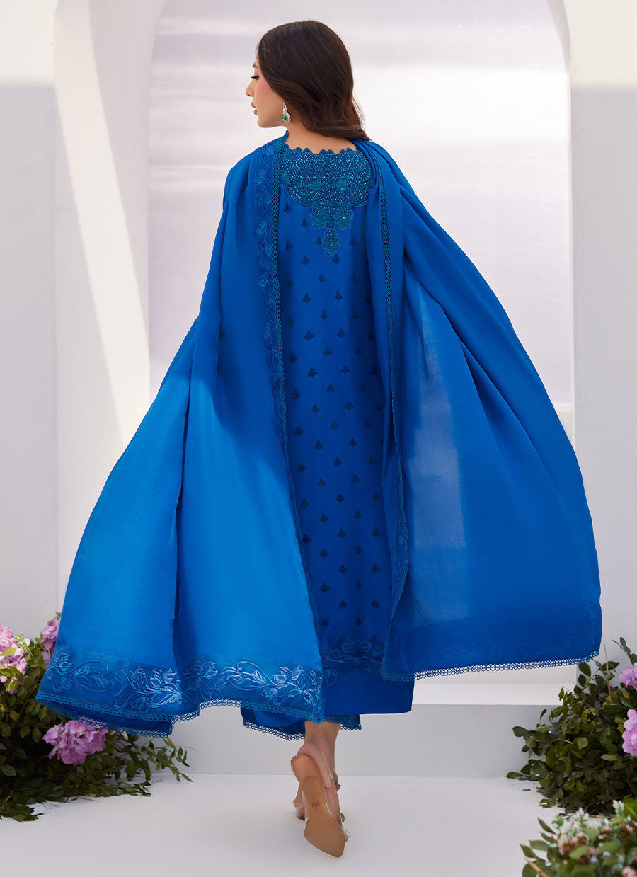 Farah Talib Aziz | Zaza Luxe Pret 24 | CHARR BLUE EMBROIDERED RAW SILK SHIRT AND DUPATTA - Pakistani Designer Dress - by Farah Talib Aziz | Type: Luxury - 100% Original at Saira Sultan