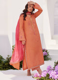 Farah Talib Aziz | Zaza Luxe Pret 24 | ELYNA CORAL EMBROIDERED RAW SILK SHIRT AND DUPATTA - Pakistani Designer Dress - by Farah Talib Aziz | Type: Luxury - 100% Original at Saira Sultan