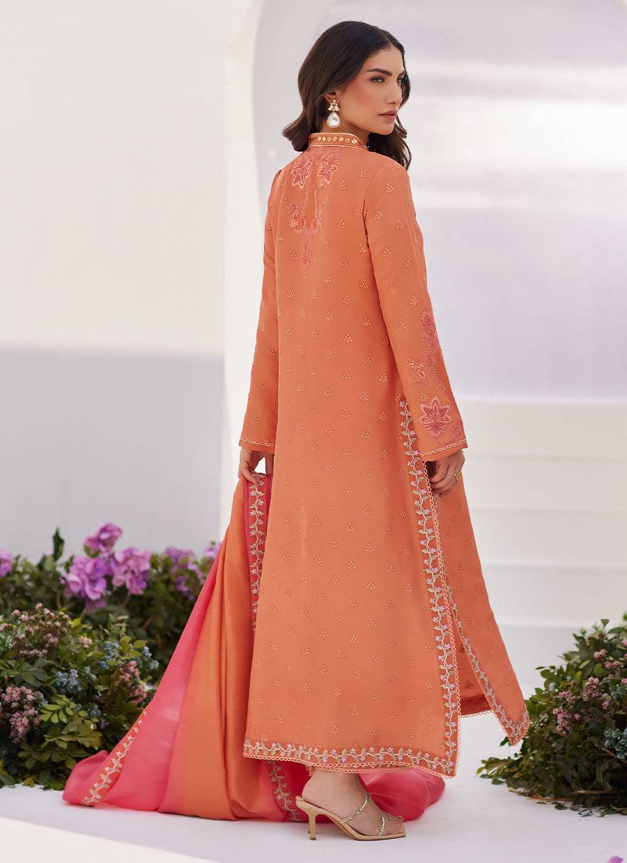 Farah Talib Aziz | Zaza Luxe Pret 24 | ELYNA CORAL EMBROIDERED RAW SILK SHIRT AND DUPATTA - Pakistani Designer Dress - by Farah Talib Aziz | Type: Luxury - 100% Original at Saira Sultan