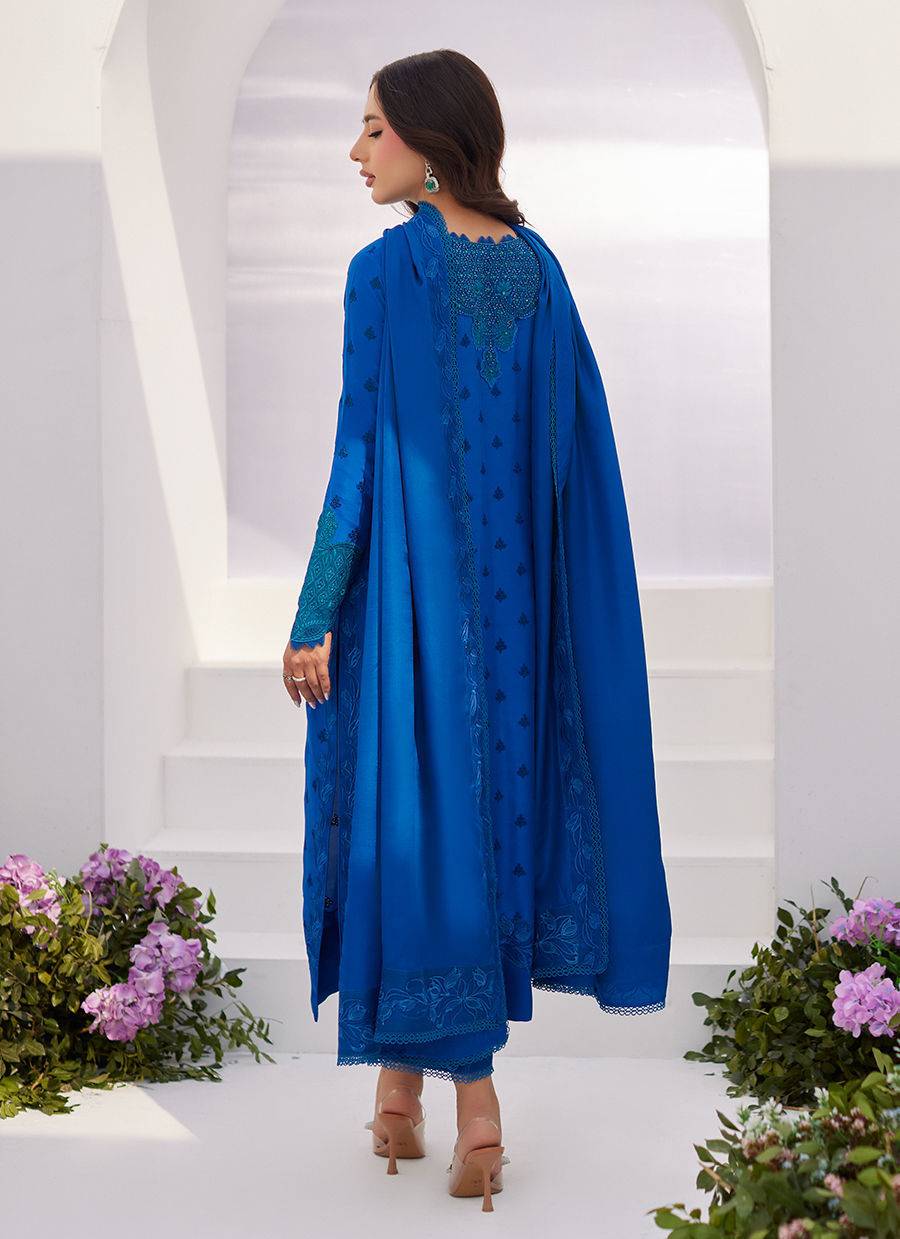 Farah Talib Aziz | Zaza Luxe Pret 24 | CHARR BLUE EMBROIDERED RAW SILK SHIRT AND DUPATTA - Pakistani Designer Dress - by Farah Talib Aziz | Type: Luxury - 100% Original at Saira Sultan