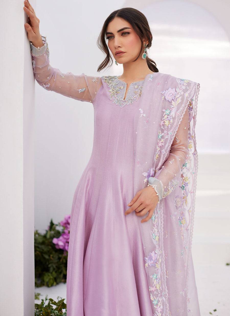 Farah Talib Aziz | Zaza Luxe Pret 24 | MANON LILAC EMBELLISHED RAW SILK KALIDAAR - Pakistani Designer Dress - by Farah Talib Aziz | Type: Luxury - 100% Original at Saira Sultan