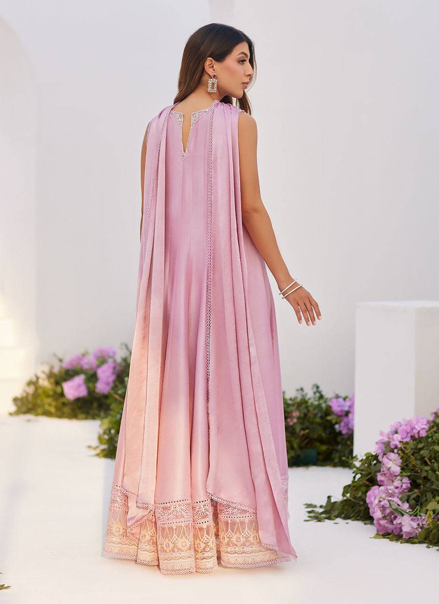 Farah Talib Aziz | Zaza Luxe Pret 24 | CECE MAUVE EMBELLISHED RAW SILK KALIDAR WITH CHARMUESE DUPATTA - Pakistani Designer Dress - by Farah Talib Aziz | Type: Luxury - 100% Original at Saira Sultan