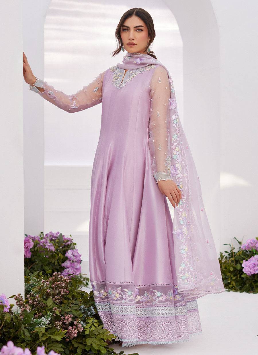 Farah Talib Aziz | Zaza Luxe Pret 24 | MANON LILAC EMBELLISHED RAW SILK KALIDAAR - Pakistani Designer Dress - by Farah Talib Aziz | Type: Luxury - 100% Original at Saira Sultan
