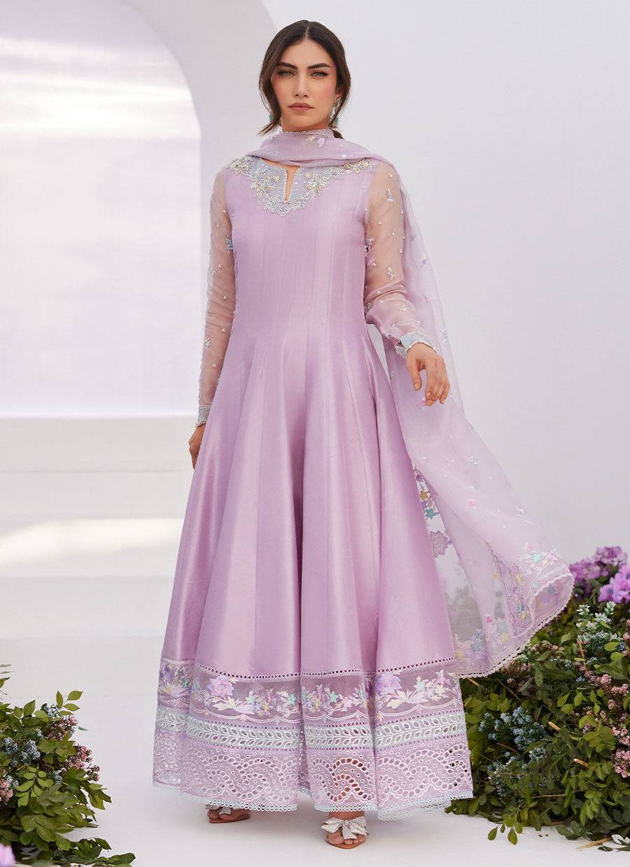 Farah Talib Aziz | Zaza Luxe Pret 24 | MANON LILAC EMBELLISHED RAW SILK KALIDAAR - Pakistani Designer Dress - by Farah Talib Aziz | Type: Luxury - 100% Original at Saira Sultan