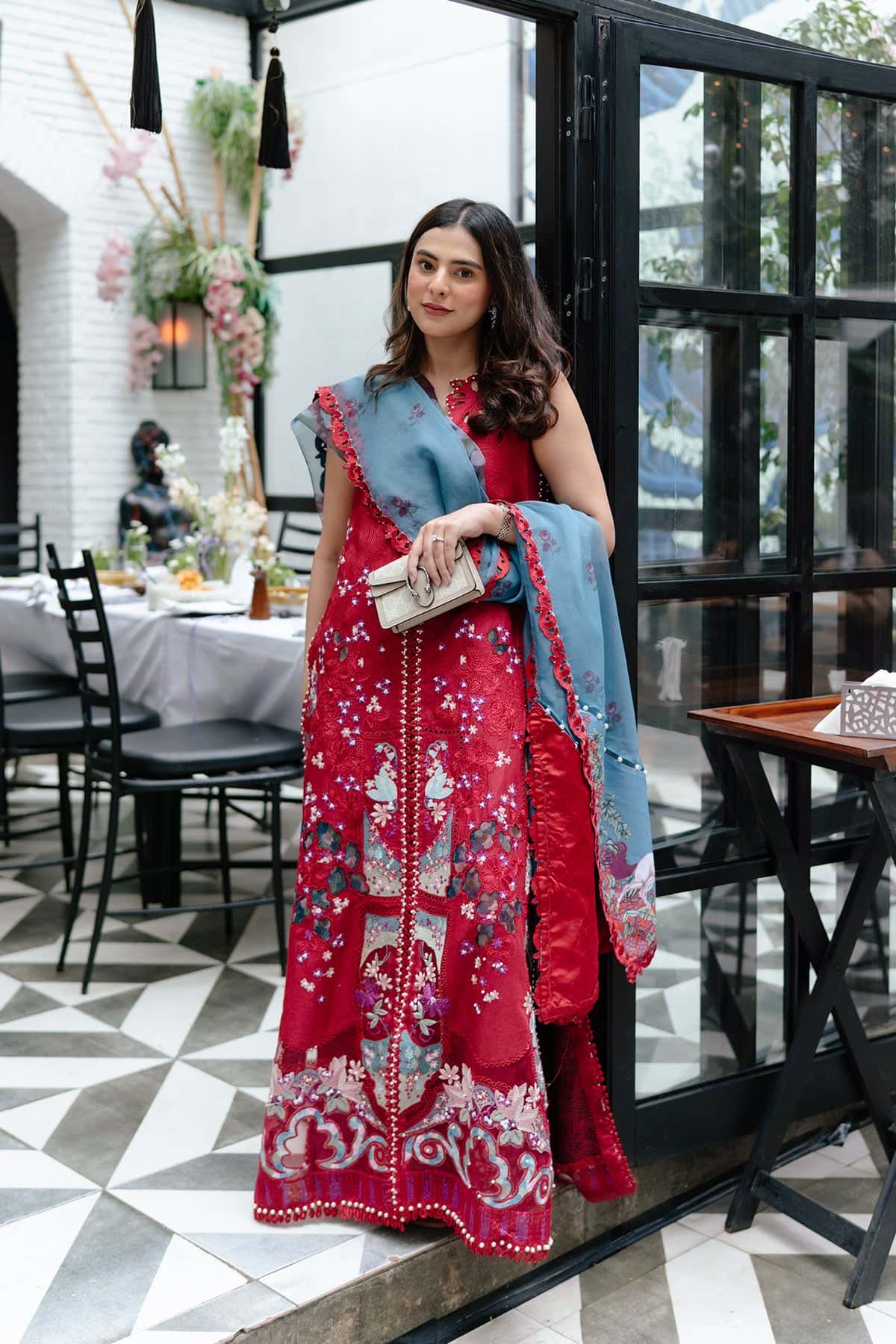 Afrozeh | Lawn 25 | Glacis XL Maroon Lawn
