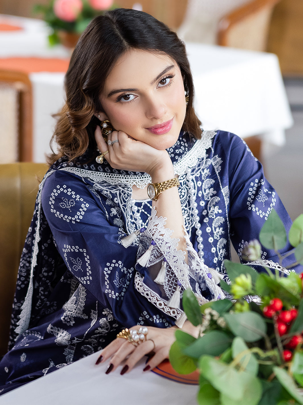 Mahnur | After Hours Luxury Lawn 25 | Garden Glee L Navy Blue Lawn
