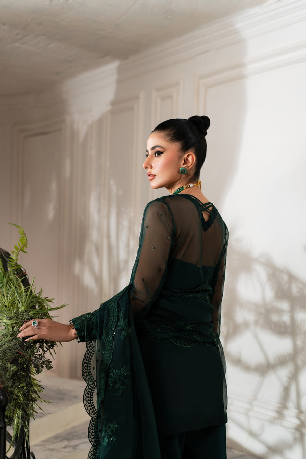Azzal | Mishri Formals | Ghazal XS Bottle Green Organza