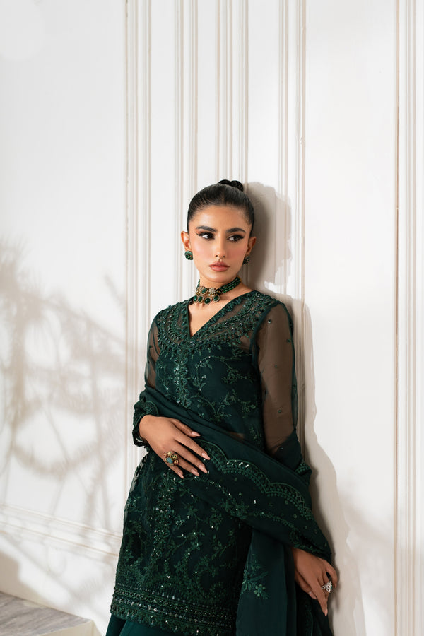 Azzal | Mishri Formals | Ghazal XL Bottle Green Organza