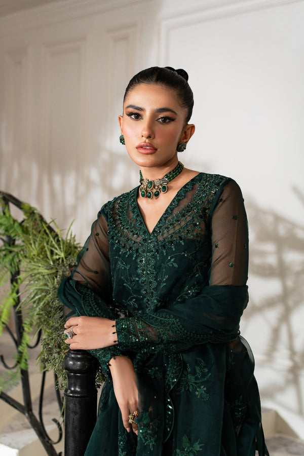 Azzal | Mishri Formals | Ghazal M Bottle Green Organza