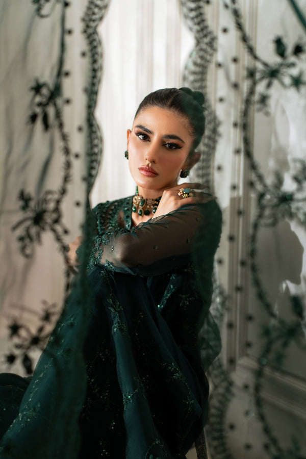Azzal | Mishri Formals | Ghazal L Bottle Green Organza