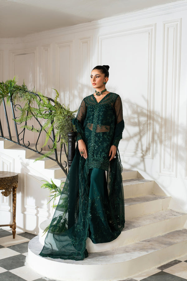 Azzal | Mishri Formals | Ghazal XS Bottle Green Organza