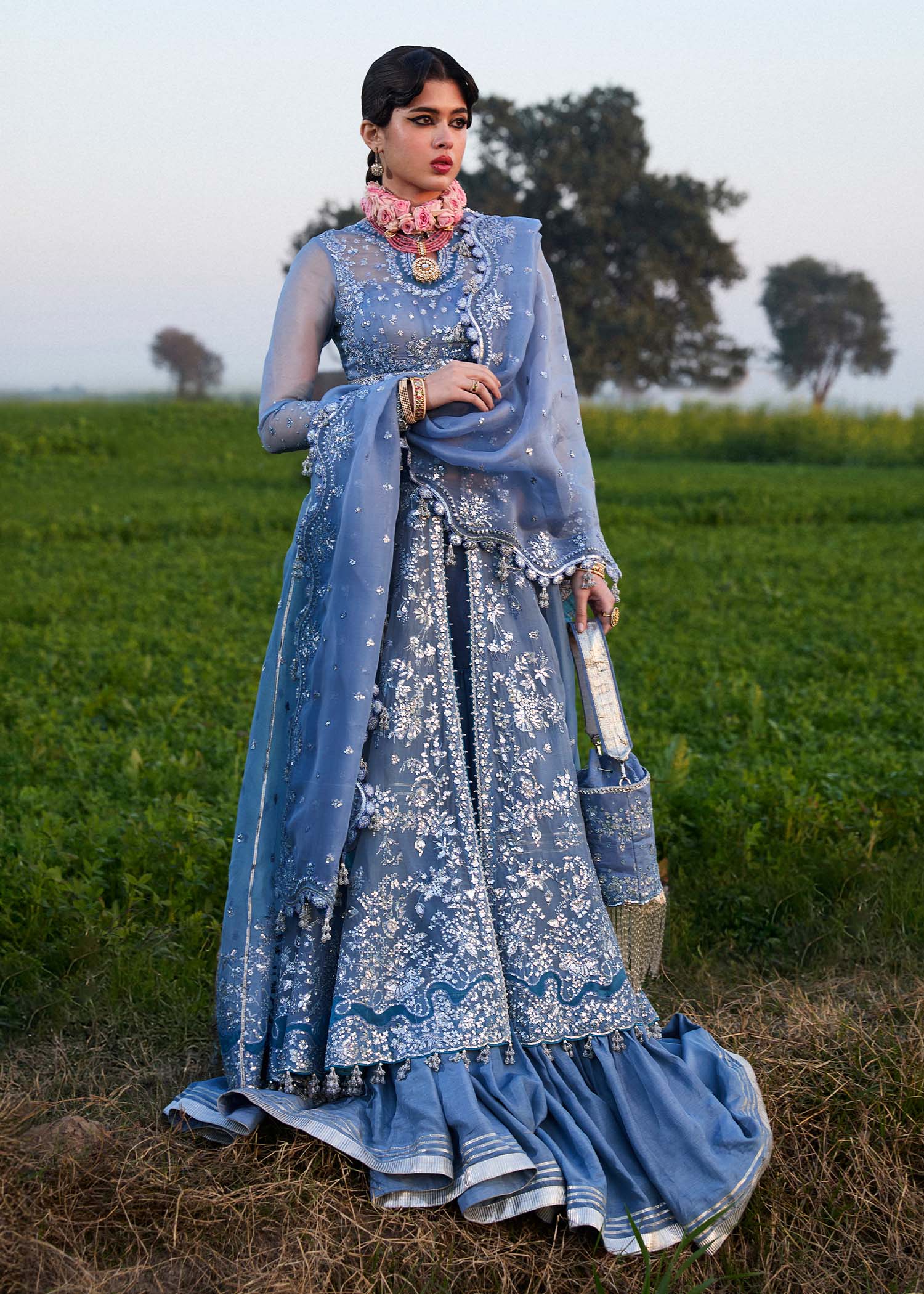 Hussain Rehar | Darlings Festive 25 | Mira L Ice Blue Organza