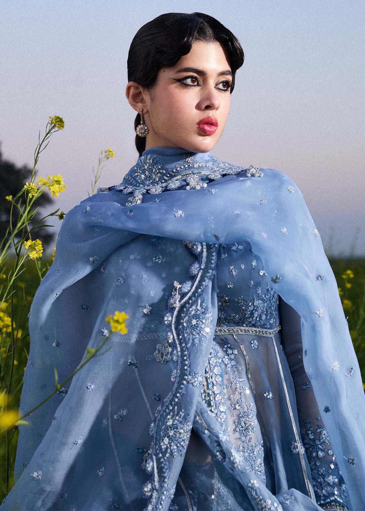 Hussain Rehar | Darlings Festive 25 | Mira XL Ice Blue Organza