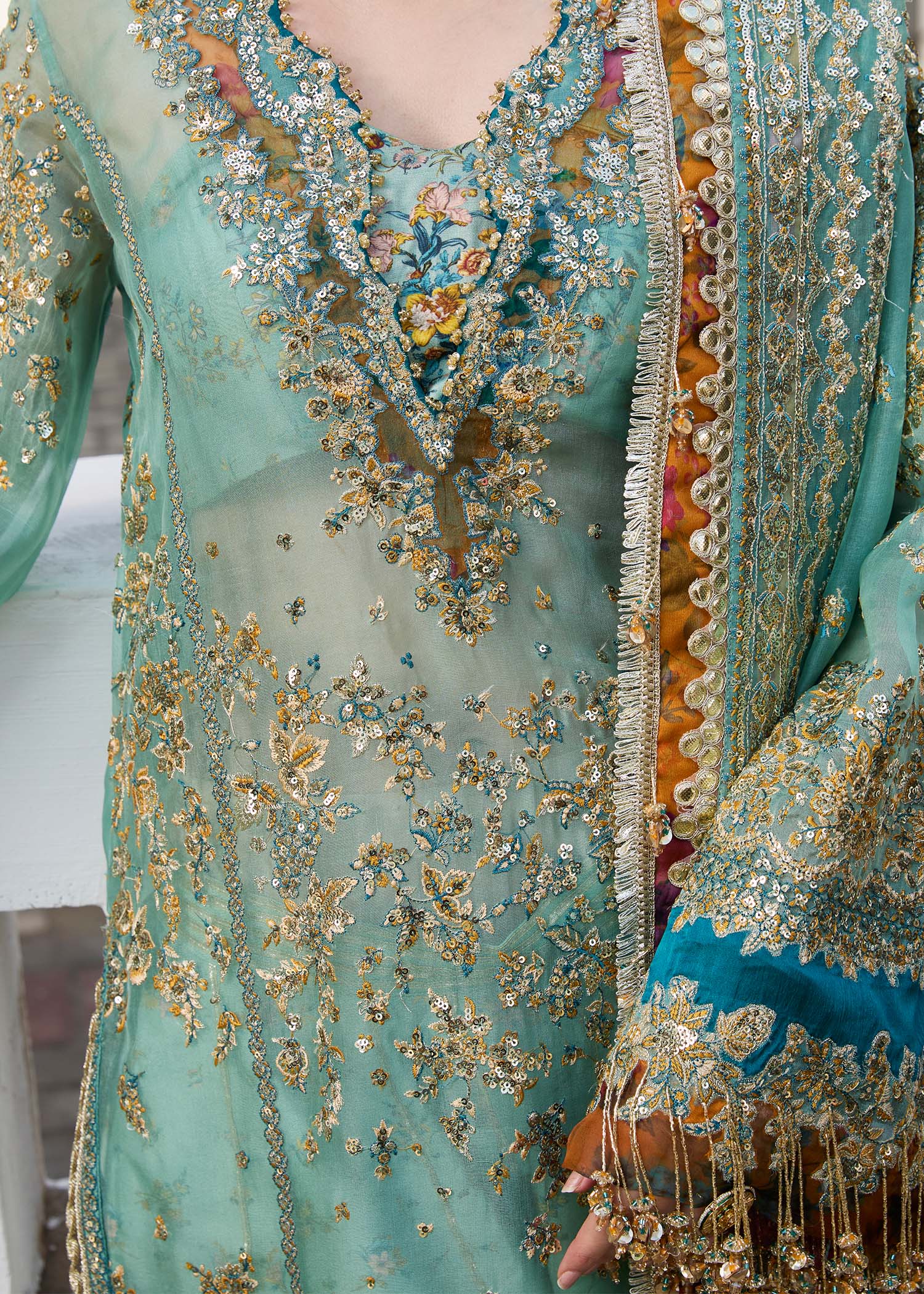 Hussain Rehar | Darlings Festive 25 | Miraye XL Ice Blue Organza