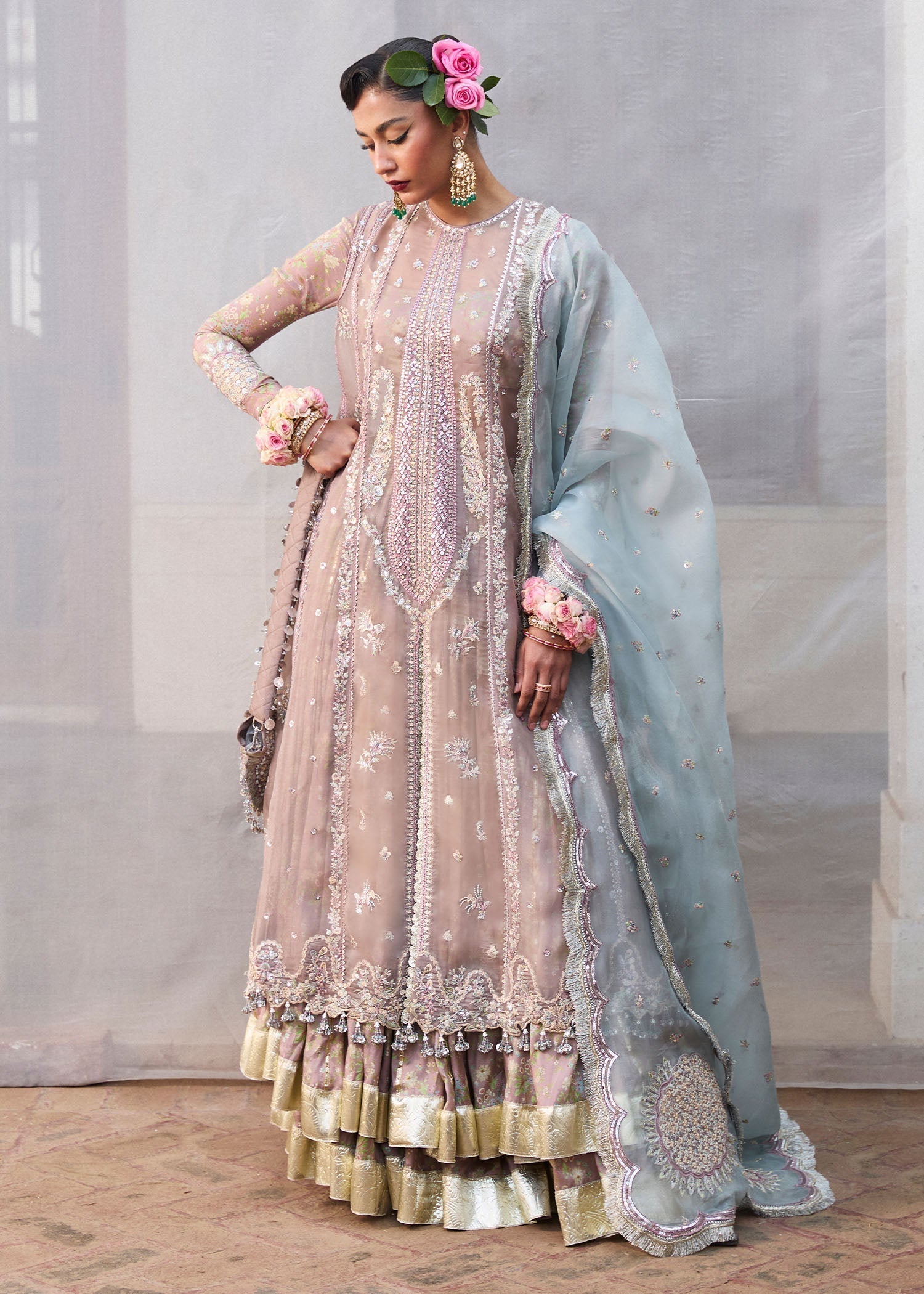 Hussain Rehar | Darlings Festive 25 | Ziniya XL Mouse Gray Organza